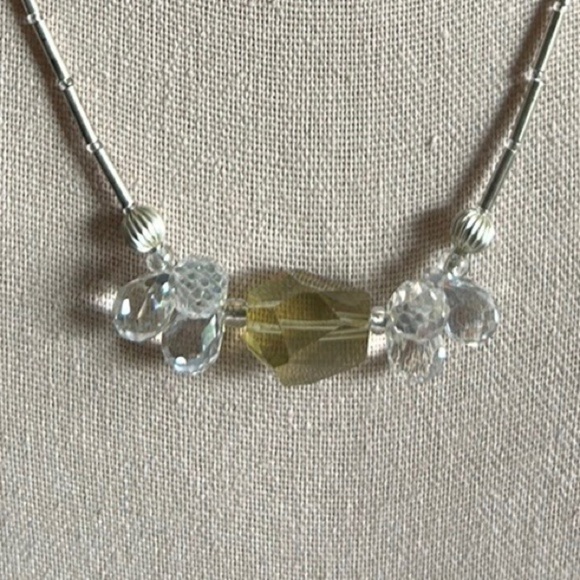 Sparkling Crystal Cluster Necklace with Silver Liquid Tube Bead Chain - Picture 5 of 5